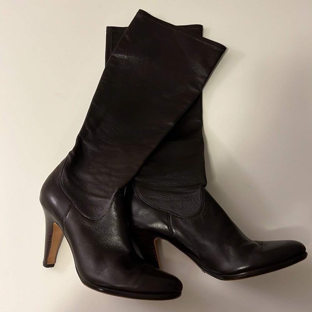 Brown Stretch Cole Haan Crackle Leather Boots Sz 91/2